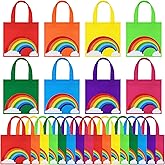 MIMIND 24 Pack Rainbow Non-woven Party Favor Bags 7.9×7.9 Inch Rainbow Gift Bag Reusable GoodieTreat Bags with Handles for Birthday Party