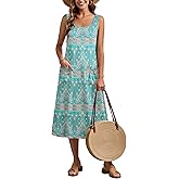 Zeagoo Dresses for Women 2026 Casual Summer Midi Sleeveless Dress A Line Crewneck Beach Vacation Tank Sundresses with Pockets