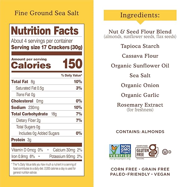 SIMPLE MILLS ALMOND FLOUR CRACKERS, FINE GROUND SEA SALT, 4.25 OZ, 3 COUNT