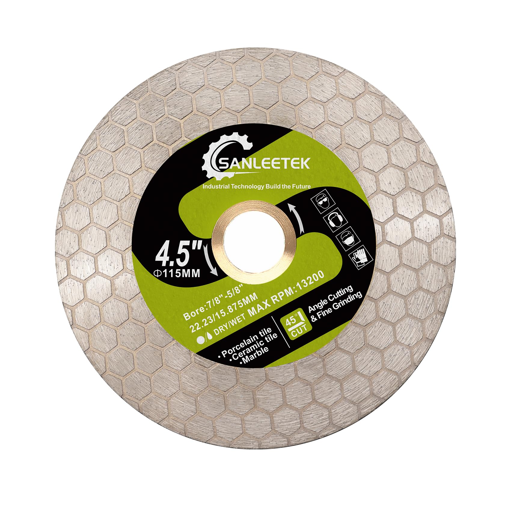 Diamond Tile Saw Blade SANLEETEK - 115mm Cutting Grinding Disc Hexagon Design for Porcelain Ceramic Tile Marble Artificial Stone Quartz