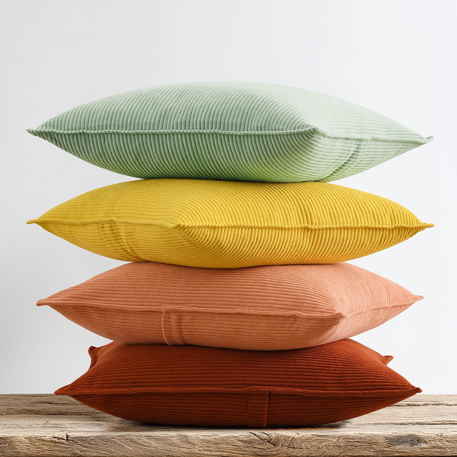 Throw Pillow Covers 18x18 Decorative Couch Throw Pillows Square Boho Fall Velvet Farmhouse Striped Cushion Covers for Sofa Home Decor Gift for Thanksgiving Day Christmas Set of 4 Burnt Yellow Orange