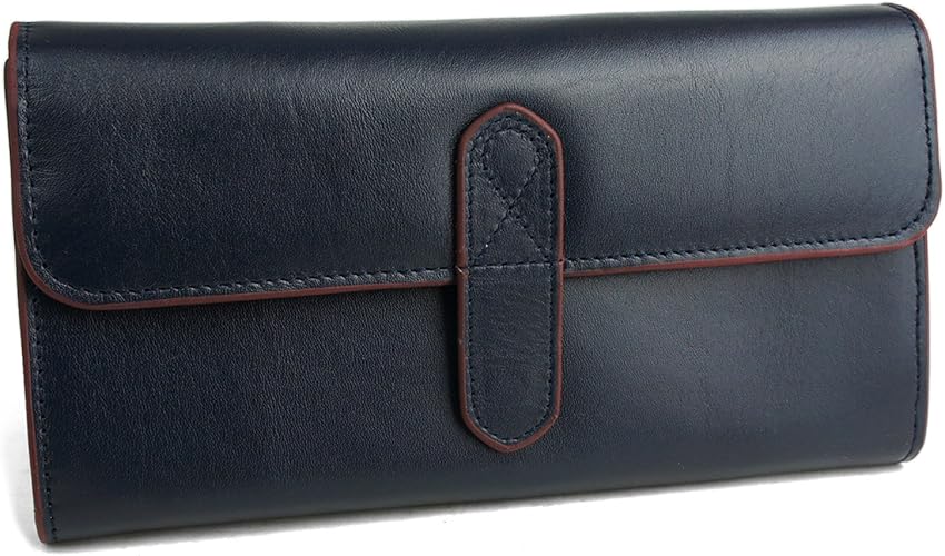 Amazon E Mono イーモノ 長財布 レディース 牛革 フラップ 大容量 オープンボックス小銭入れ 財布 本革 オープンポケット ギャルソンウォレット ビジネス カジュアル シンプル ベーシック ロングウォレット かわいい カラフル フレッシャーズ ネイビー E Mono