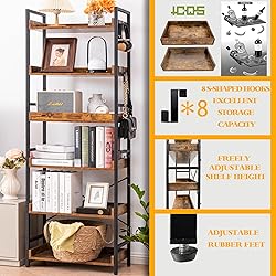 HCHQHS Adjustable 6 Tier Open Bookcase, Rustic
