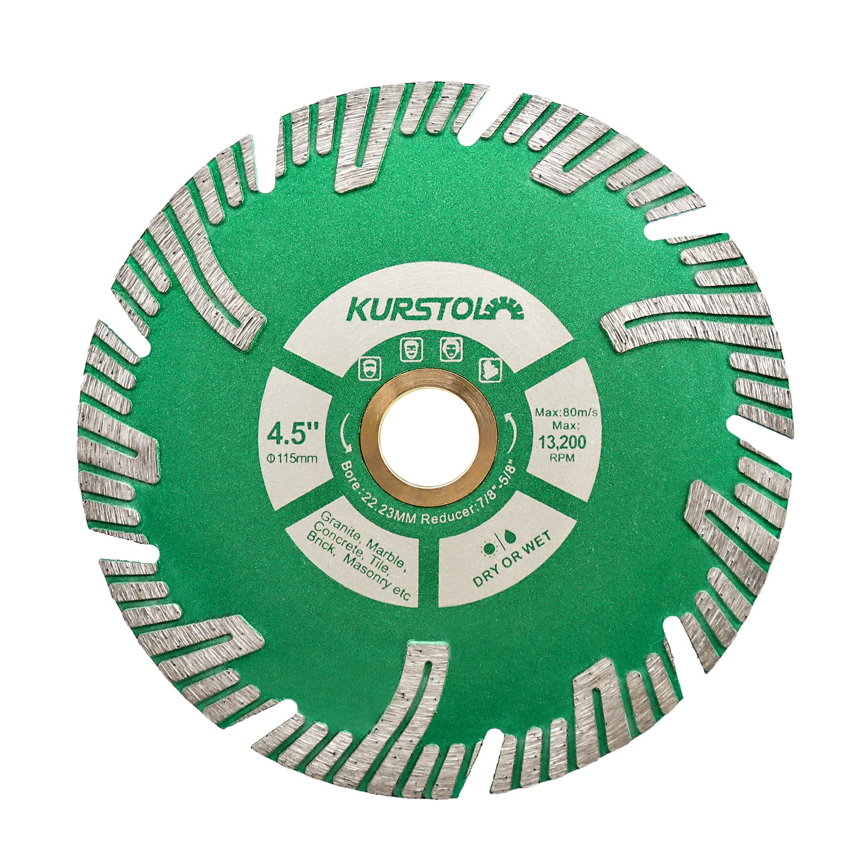 KURSTOL Granite Diamond Cutting Disc - 115mm Concrete Cutting Wheel for Marble Stone Tile Quartz Angle Grinder with a Reducer Washer 22.23-15.875mm