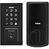 Weiser SmartCode Matte Black Keyless Entry Door Lock/Deadbolt Lock, 10-Button Touchpad Door Lock with Backlit Keypad, Up to 5