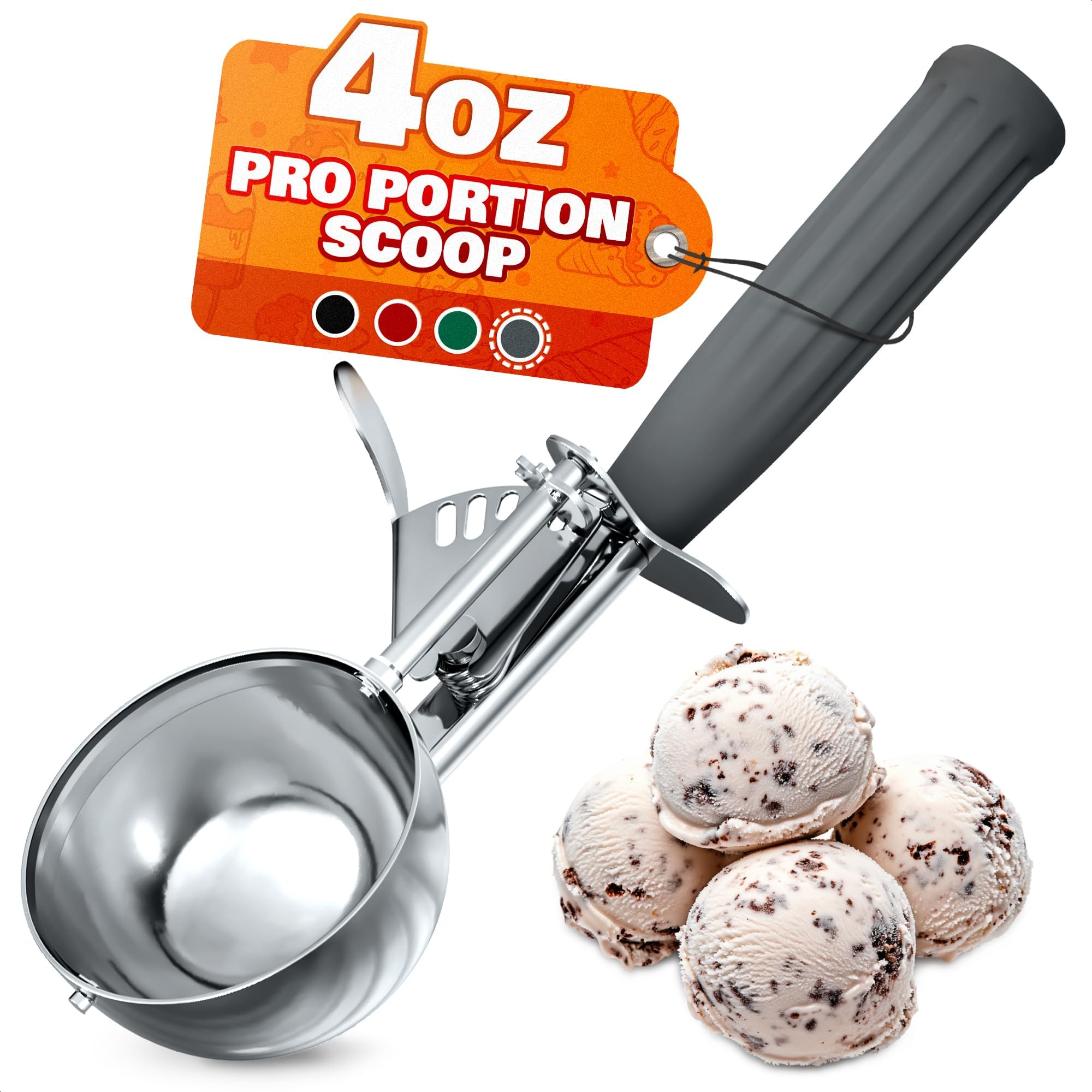 Photo 1 of 4 oz Ice Cream Scoop with Trigger Release #8 – Stainless Steel Versatile Tool for Baking, Cookies and Desserts Spoons, Easy-to-Clean, Dishwasher-Safe, Ergonomic Design for Precise Culinary Portions