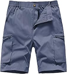 QPNGRP Men's 9" Inseam Stretch Waist Zipper Cargo
