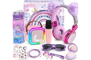 Cleboen Unicorn Gift for Girls Toys with Kids Karaoke/Microphone/Headphone/DIY Water Bottle/Keychain/Bracelet/Comb, Christmas Birthday Gifts for Girls 3 4 5 6 7 8 9 10+ Year Old Girl Gift Unicorn Toys