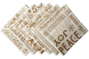DII 100% Cotton, Machine Washable, Printed Metallic 20x20 Napkin Set of 6, Gold Christmas Collage