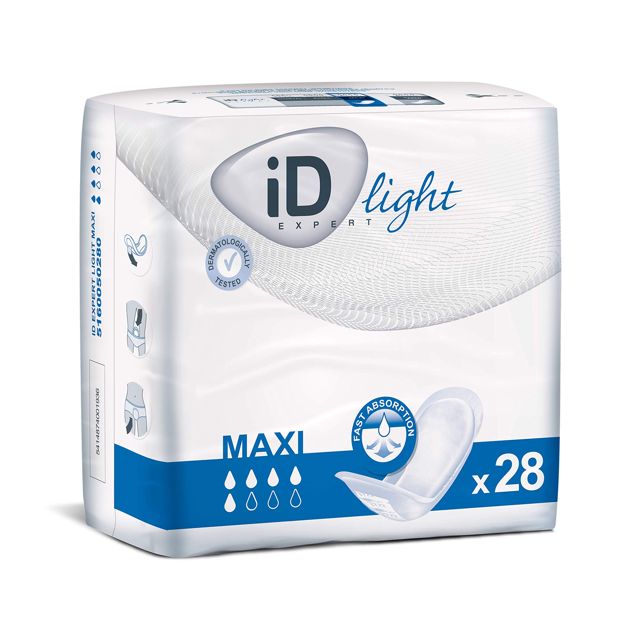 ID Essential Light Super Incontinence Pads, Fast Absorbing Disposable Pads for Men and Women, Super, Heavy Absorption, Pack of 28