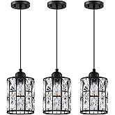 3 Pack 1 Light 5.3" Crystal Hanging Kitchen Island Pendant Light Black Finish,Concise Pendant Fixture Crystal Plate Metal Sha