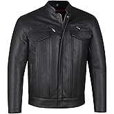 COMMUTER Men's Motorcycle Jacket, Premium Buffalo Leather, CE Armor, Utility Pockets, Street Cruiser Motorbike Biker Black L