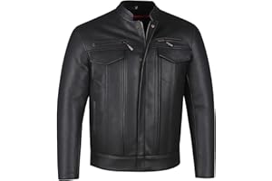 JACKETS 4 BIKES COMMUTER Men's Motorcycle Jacket, Premium Buffalo Leather, CE Armor, Utility Pockets, Street Cruiser Motorbike Biker Black XL