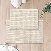 FRESHMINT Chenille Bath Rugs Set - 2 Piece (17"x24" + 20"x32"), Non-Slip Bath Mats, Absorbent, Washable, Cream White