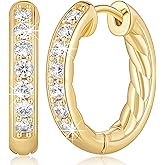 AMELINE 14K Gold Hoop Earrings for Women Gold Earrings for Women Hoops Earring Half-Paved with Cubic Zirconia and Subtle Twist Design Elegant Hoop Earring for Womens Dainty 20mm