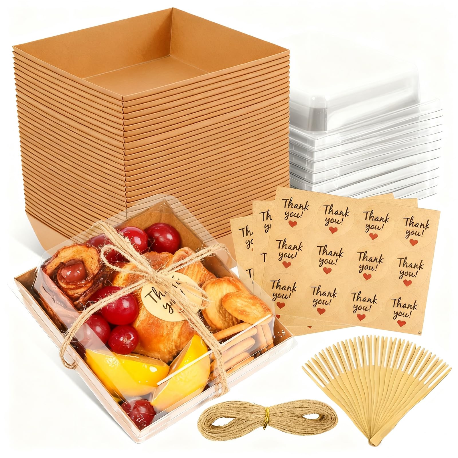 Photo 1 of JPPSUJJ 50 Pack Charcuterie Boxes with Clear Lids, Paper Disposable To Go Small Food Containers, 5 Inch Dessert Boxes for Sandwich, Cookie, Cake Slice, Strawberries