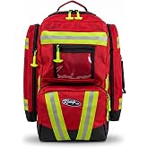 Kemp USA EMS Backpack Red EMT Medical Bag with Oxygen Cylinder Strap 8 Lbs | Heavy-Duty Multi-Pocket Medic Pack For Search And Rescue Field-Ready EMS Jump Bag With Oxygen Tank Carry For Paramedics