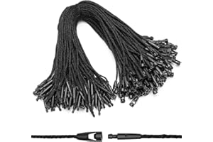 EUSOAR String for Tags, 7.7" 100Pcs Cotton Gift Garment Price Hanging Tag Rope Snap Lock Pin Loop Fastener Hook Ties Fast to Attach for Present Clothing Shoes Luggage Labels-Black