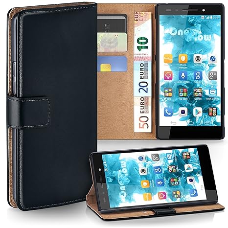 moex Huawei Honor 7 | Hülle Schwarz mit Karten-Fach 360° Book Klapp-Hülle Handytasche Kunst-Leder Handyhülle für Honor 7 / Ho