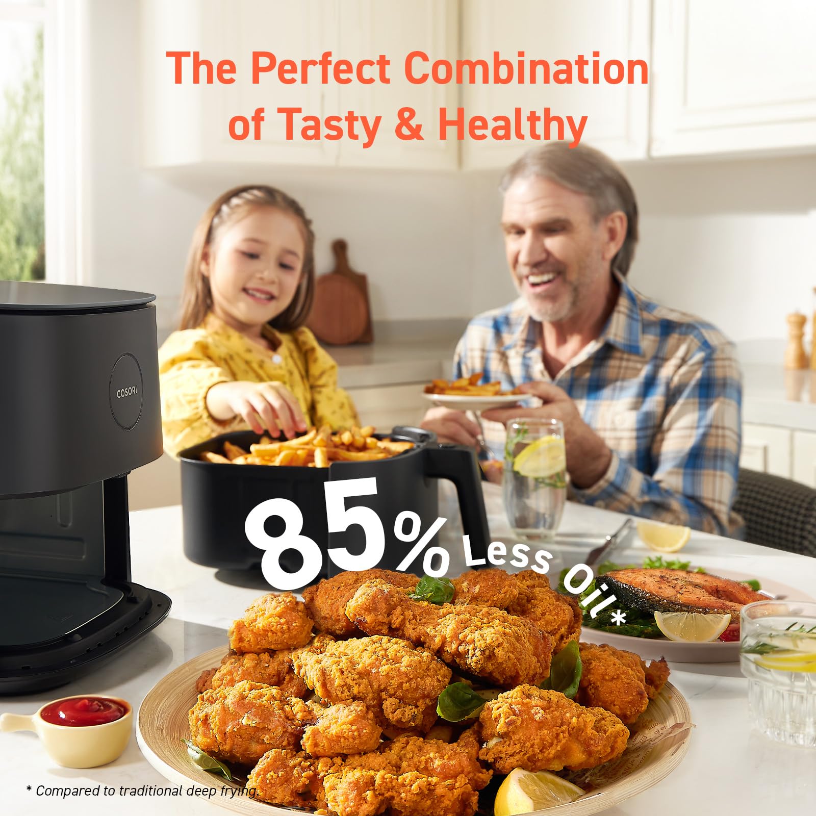 COSORI Air Fryer Pro 9 en 1, compacta 5QT, 450 ℉: cocina de medio tiempo y de calidad de chef, panel de vidrio que se limpia con un solo paño, más de 130 recetas en la aplicación con información nutricional, canasta antiadherente y apta para lavavajillas, cerámica, gris