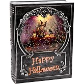 Halloween Decorations Snow Globe, Witch Swirling Glitter Book with Warm White LED, 3 AA Battery Operated &amp; USB Powered, Halloween Holiday Party Gifts and Decorations