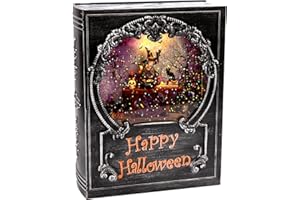 STRYAO Halloween Decorations Snow Globe, Witch Swirling Glitter Book with Warm White LED, 3 AA Battery Operated & USB Powered, Halloween Holiday Party Gifts and Decorations