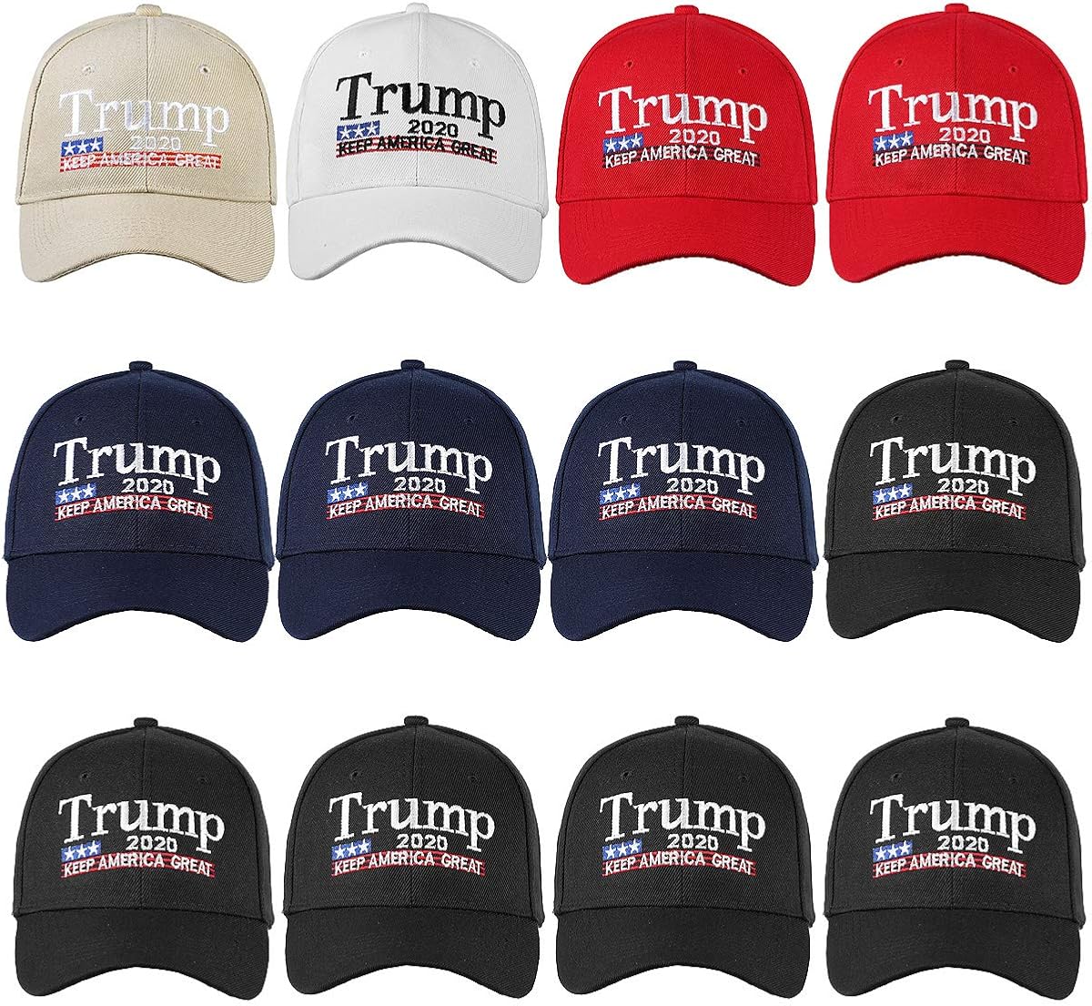Falari Wholesale 12-Pack Embroidered Plain Baseball Cap Adjustable Size (Trump 2020 Keep America Great) at  Men’s Clothing store