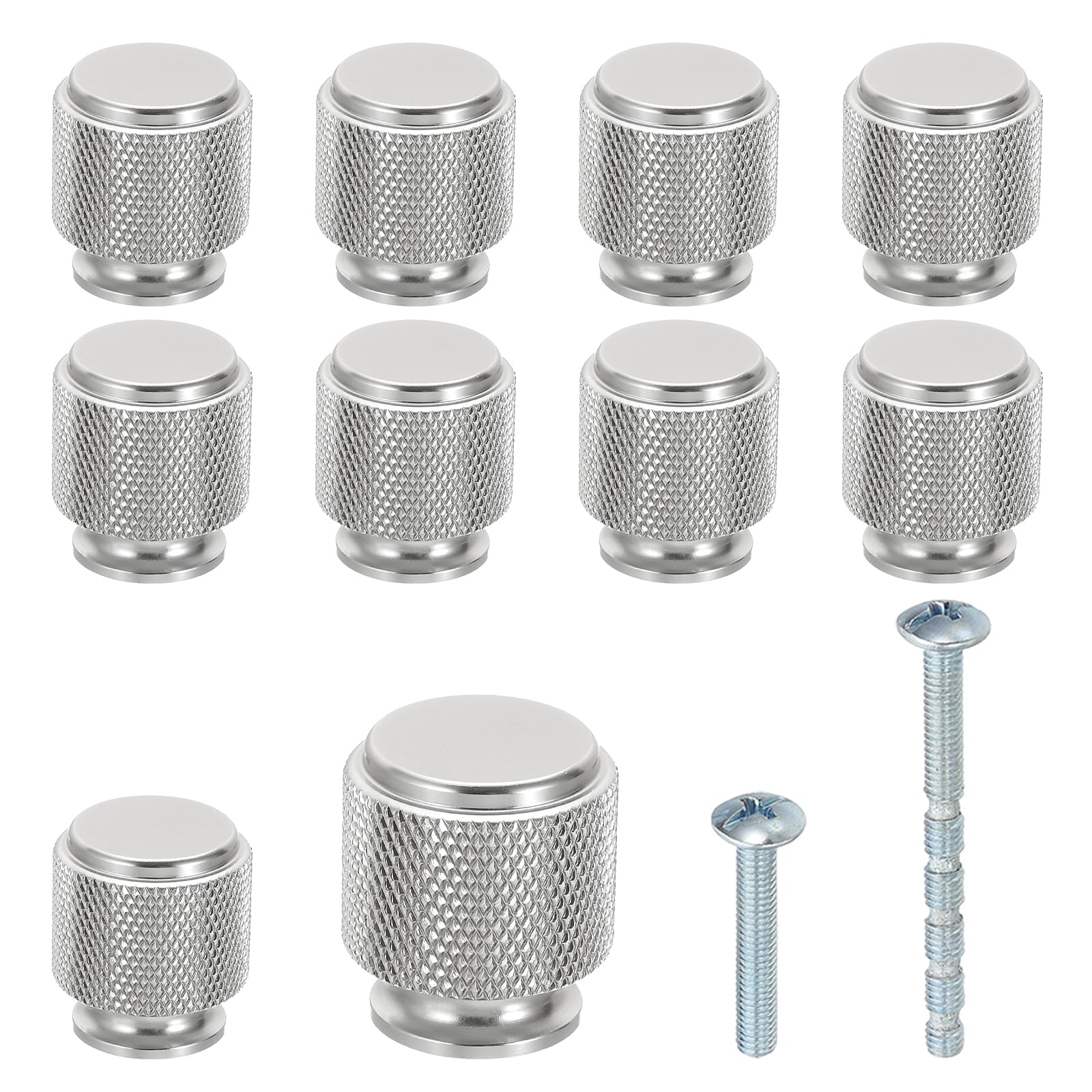 PATIKIL 1 Inch Dia. Cabinet Knobs, 10pcs Knurled Drawer Round Pulls Handle Solid Hardware for Dresser Wardrobe Kitchen Cupboard, Nickle Color
