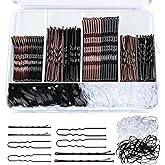 300pcs Bobby Pins Set, 100 Hair Grips 100 U Shaped Pins 100 Rubber Bands Hair for Women, Black and Brown Bobby Pin Styling Ac