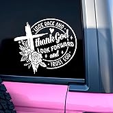 Look Back and Thank God, Look Forward and Trust God Car Decal Christian, Bible Sticker Flower, Catholic Car Accessories, Vinyl Waterproof 8 Inches Bumper Decal for Mom Dad Friend