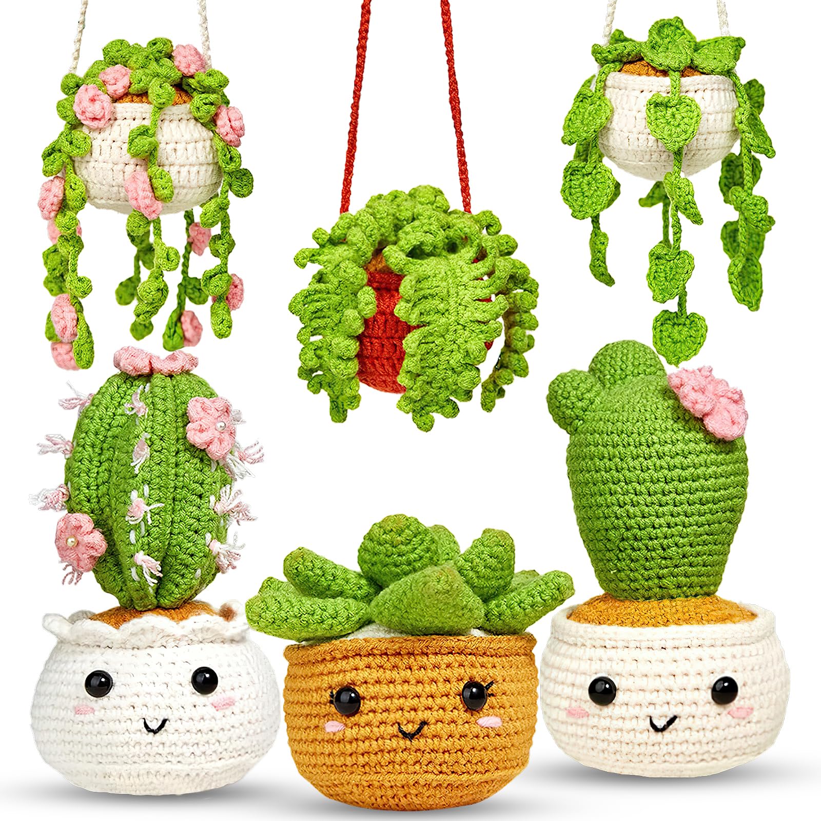 ASTNIC Crochet Kit for Beginners, 6Pcs Hanging Potted Plants Crochet Starter Kit, Crochet Yarn Set for Adults with Step-by-Step Video Instructions for Decorative Home DIY Gift Crafts