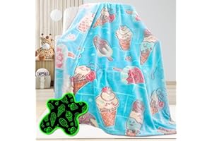 UOFON Funny Blanket Glow in The Dark Blankets for Girls Cute Ice Cream Blanket Birthday Gifts for Kids Toddlers Soft Warm Cozy Cute Food Blankets Home Decor Glowing Blanket