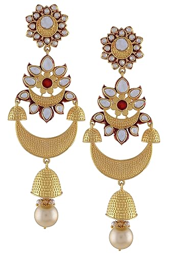 Amrapali Malya Gold Plated Floral Red Textured Glass Jhumki for Women (BM(EER)17-06)