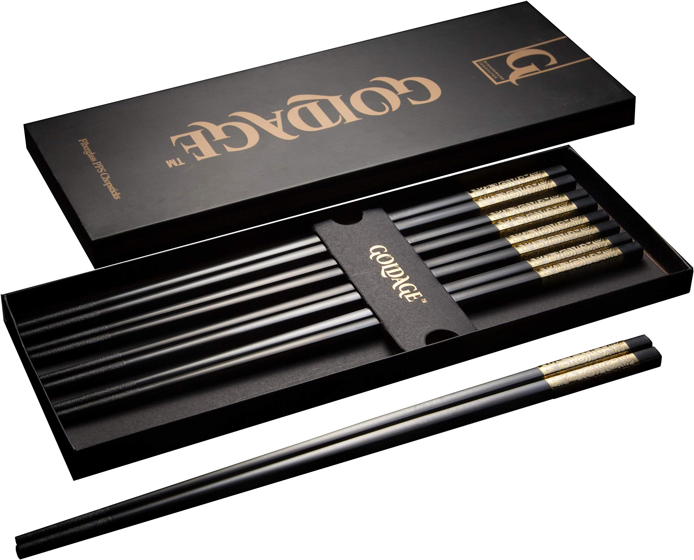 Goldage5-Pairs Fiberglass Dishwasher-safe Chopsticks (LONG VERSION Auspicious Cloud - Gold & Silver)