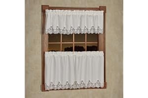 Touch of Class Winter Evangelina Luxury Window Treatment | Elegant Ivory Polyester 3 Piece Window Tier and Valance Set Includes 24 Inch Long Tier Pair and Tailored Valance