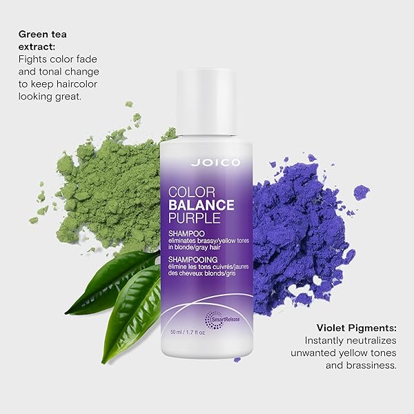 JOICO COLOR BALANCE PURPLE SHAMPOO | FOR COOL BLONDE, GRAY HAIR | ELIMINATE BRASSY YELLOW TONES | BOOST COLOR VIBRANCY & SHINE | UV PROTECTION | WITH ROSEHIP OIL & GREEN TEA EXTRACT | 1.7 FL OZ