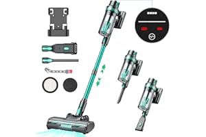 QikCln Cordless Vacuum Cleaner - 250W 30Kpa Powerful Stick Vacuum, 90000 RMP Motor, LED Display, Three Modes, 40 Mins Runtime Rechargeable Handheld Vacuum for Pet Hair Hardwood Carpet - Green