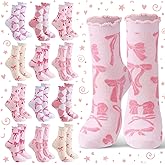 Jadive Valentine's Day Coquette Pink Bow Socks Pink Bow Women's Inspired Socks Ornament for Birthday Decor Gift