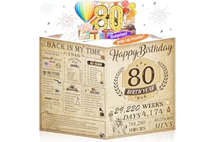 OLOSONG 80th Birthday Card for Men Women, Funny 3D Pop Up 80th Birthday Gifts for Grandma Mom Dad, Back In 1946 Happy 80 Year
