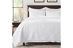 Anluoer Quilt Queen Size Bedding Set-White Embossed, Bedspreads-Lightweight Summer Soft Microfiber Bedspread, Bed Coverlet for All Seasons (1 Quilt, 2 Pillow Shams)