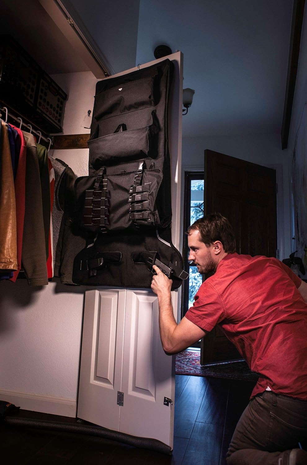 Allen Company Gun and Rifle Storage Hanger, Over The Door Closet Hanger - 20 x 50 inches, Pistol/Handgun/Rifle - Black, One Size