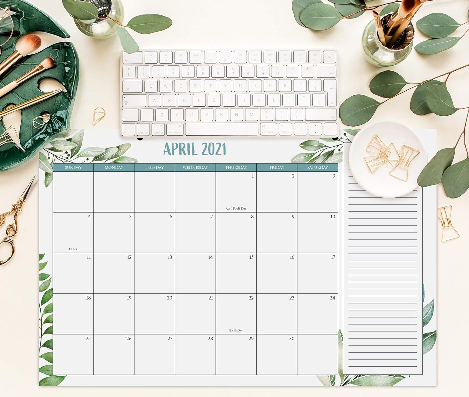 Aesthetic Greenery Desk Calendar 17"x11" - Desktop/Wall Calendar for Easy Planning - Runs from January 2021 until July 2022 : Office Products