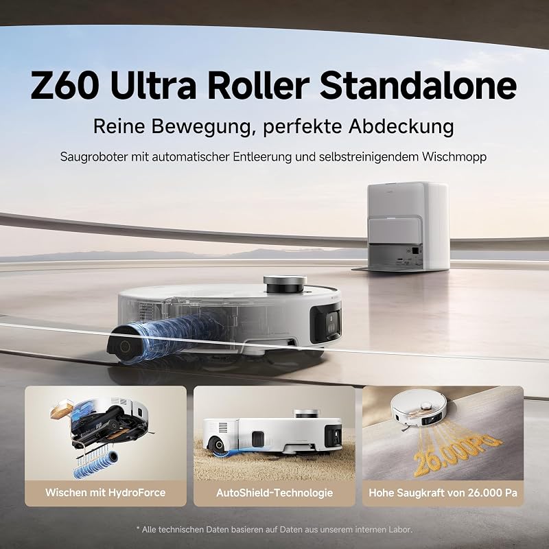 Z60 Ultra Roller SA Saugroboter, 26.000 Pa Saugkraft, Weiß