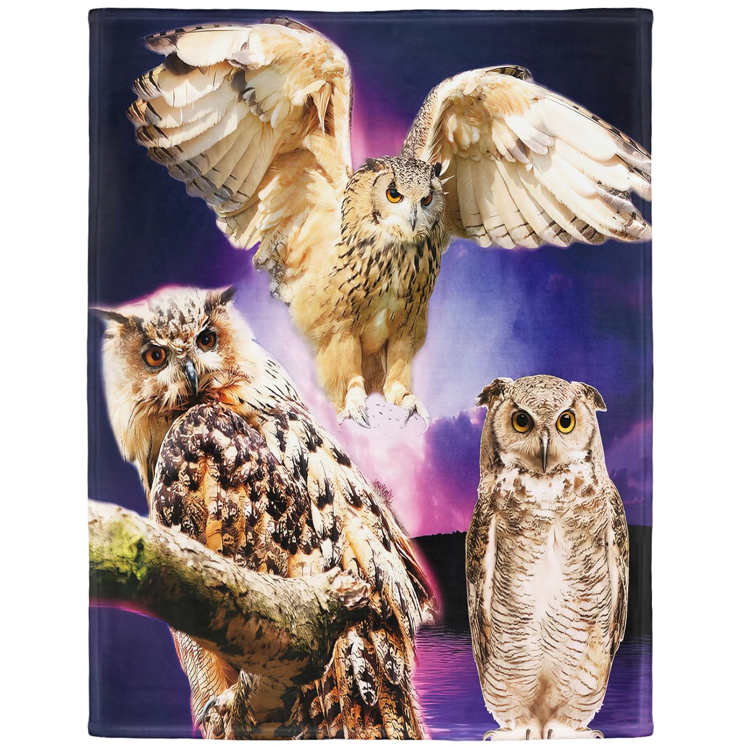 YISUMEI blanket cuddly blankets soft flannel soft fleece blanket bedspread Owl Purple, Polyester, White, 150x200 cm