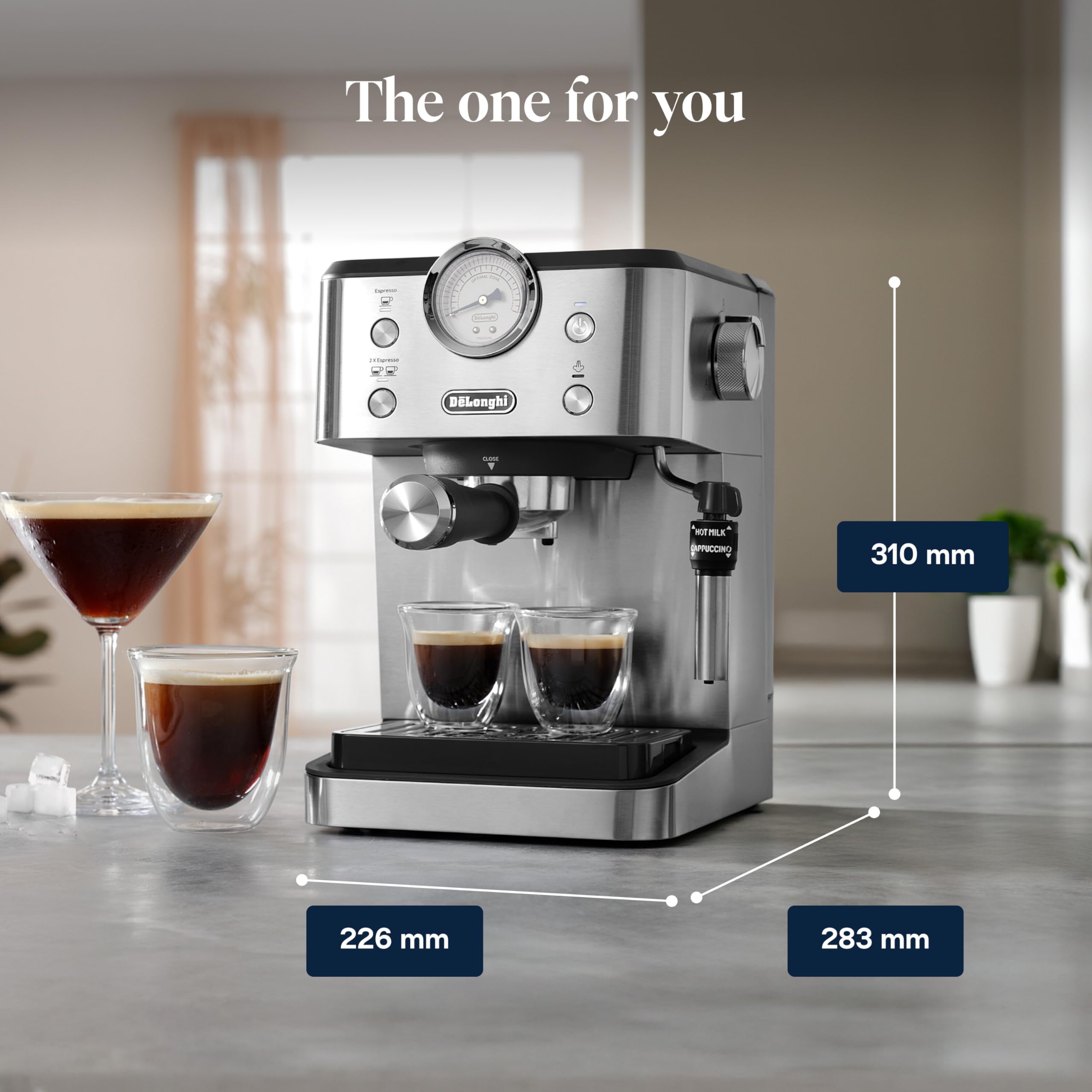 De'Longhi Siebträgermaschine Classic EM450.M, Espressomaschine mit professionellem Milchaufschäumer, Vollmetallgehäuse, 15 Bar, 1,7 l Wassertank, Edelstahl/Metall 6