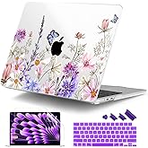 DONGKE Compatible with M4 MacBook Air 15 inch Case 2025 2024 2023 A3241 A3114 A2941 M3 M2 Liquid Retina Display Touch ID, Plastic Hard Case & Keyboard Skin & Screen Protector - Butterfly Floral