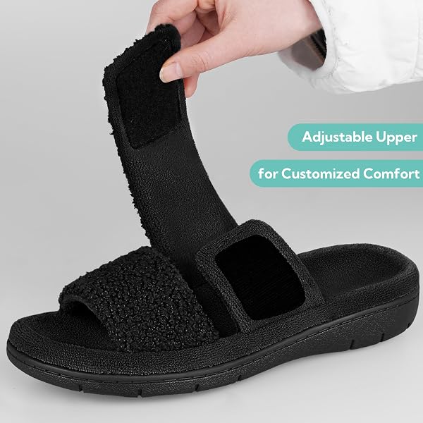 GARONNE WOMEN’S OPEN-TOE SLIPPERS WITH HIDDEN HOOK-AND-LOOP AND ARCH SUPPORT, SUMMER HOUSE SHOES FOR WOMEN INDOOR/OUTDOOR(8,DARK GREY)