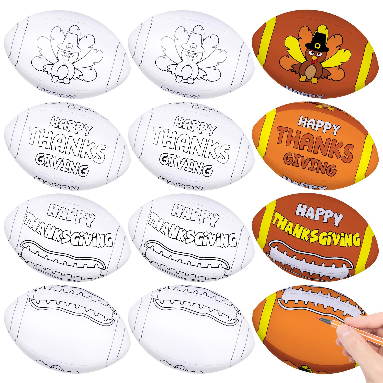 Photo 1 of 12 Pcs Thanksgiving Stress Footballs Crafts for Kids 5 Inch Color Your Own Footballs DIY Craft Thanksgiving Fall Coloring Stress Ball Harvest Party Craft Gifts for Kid Home Classroom Activities Supply