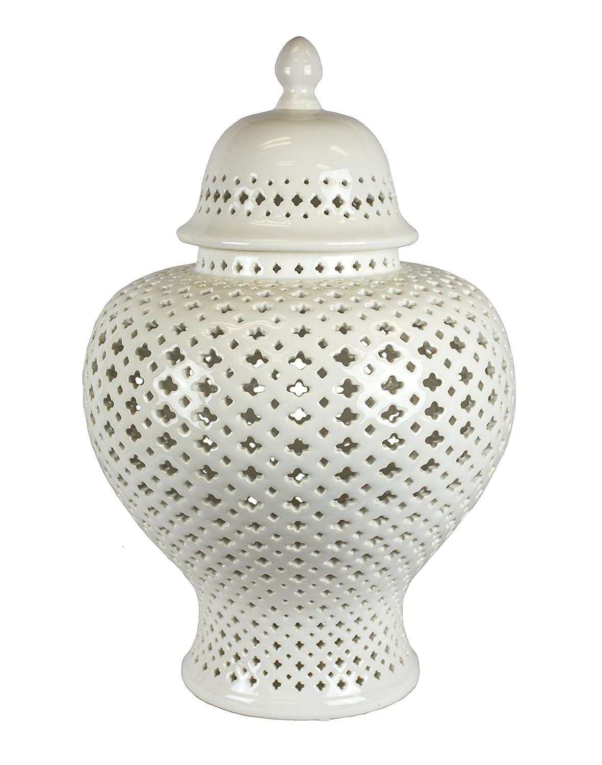 Sagebrook Home VC1037001 Pierced Ceramic Jar, White, 12.75" x 12.75" x