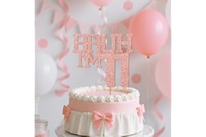 SACGUGUBER Rose Gold Glitter Bruh I'm 11 Birthday Cake Topper, Funny Happy Birthday Decorations for Boys Girls 11th Birthday Party Cake Decorations Supplies